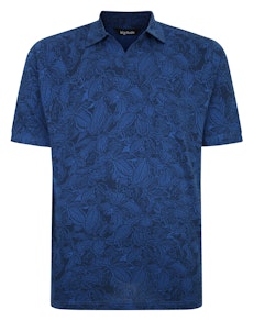 Bigdude Floral Print Relaxed Collar Polo Shirt Deep Blue Tall